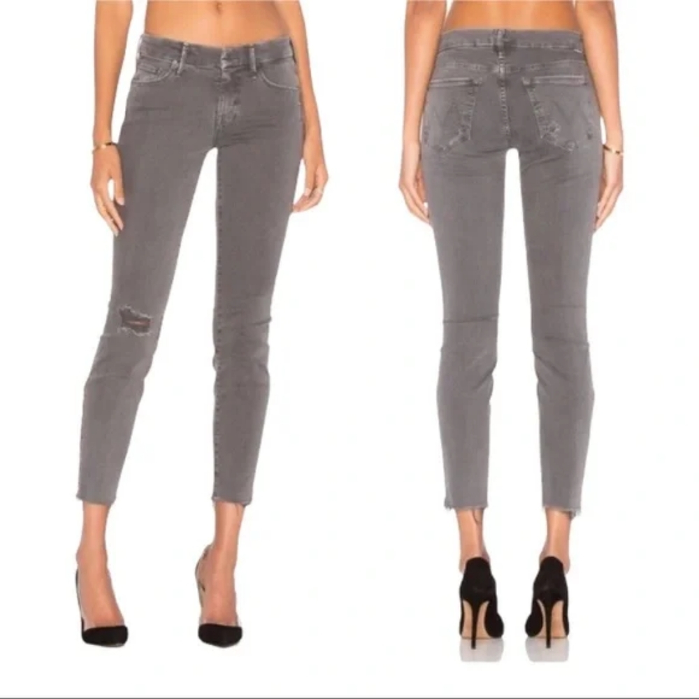 MOTHER Looker Zip Fray Sexy Just Walked into Town Jeans Grey Distressed Size 27